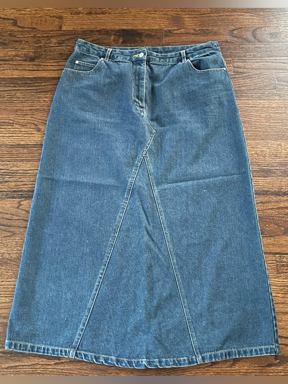 Y2K Essentials Blue Denim A-Line Maxi Skirt